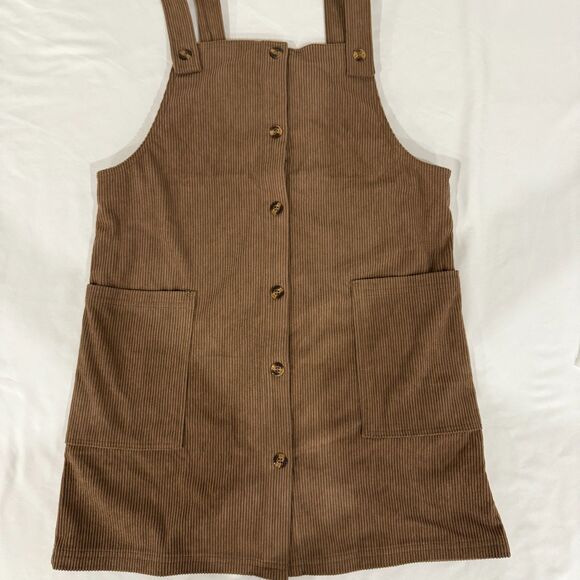 HALARA NWT Pocket Corduroy Mini Casual Jumper Dress Acorn Brown Size Small - Picture 5 of 7